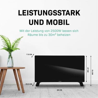 Електричний конвекторний обігрівач VONROC - 2500W, білий/чорний, керування через додаток, для площі до 24м²