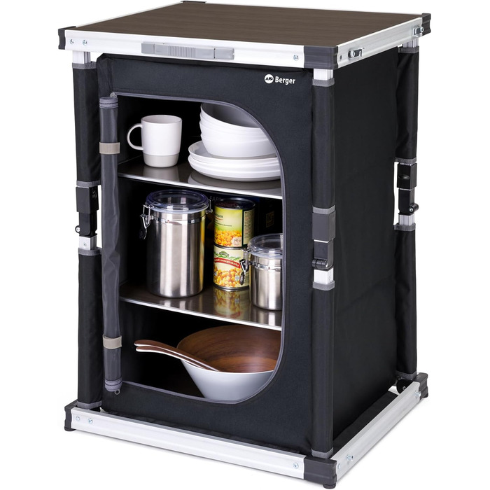 Кухонний шафчик для кемпінгу BERGER Tampere S: складаний шафчик для кухні з алюмінієвим каркасом та сумкою для транспортування