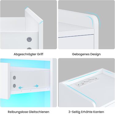 Нічний столик AOGLLATI з LED-підсвічуванням та зарядкою, 2 шухляди та полиця, білий (40x35x60 см)