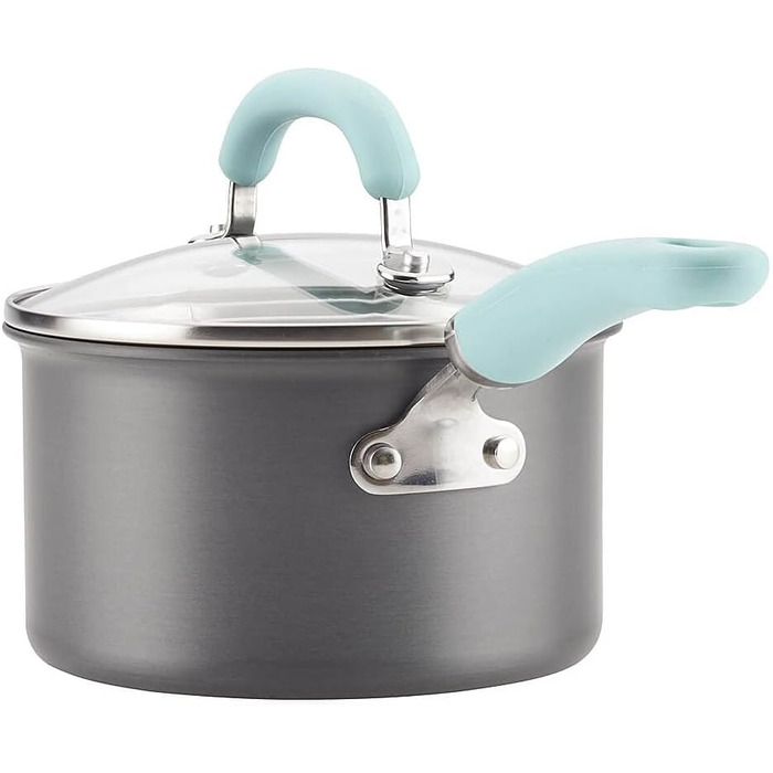 Набір посуду Rachael Ray, 11 предметів, з антипригарним покриттям, з нержавіючої сталі, сірий з блакитними ручками