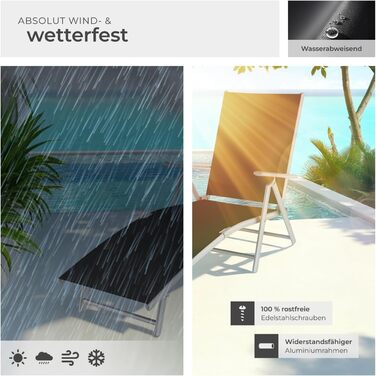 Шезлонг Tectake алюмінієвий, складний, з підлокітниками, регульована спинка, для балкона, саду, тераси, кемпінгу - сріблясто-сірий