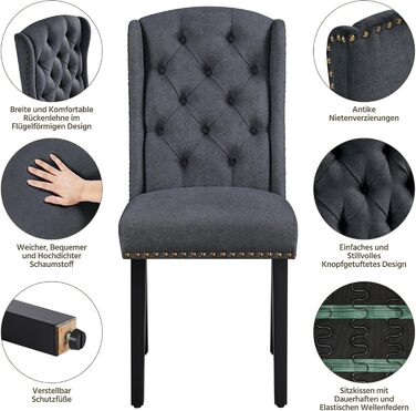 Набір кухонних стільців Yaheetech (6 шт.) з підлокітниками, сірий, до 140 кг