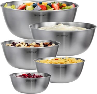 Набір салатників та мисок з нержавіючої сталі, 5 шт. - для кухні, міксування та сервірування