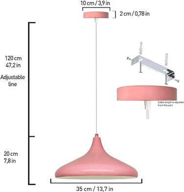 Підвісний світильник Дитяча кімната металева Ø35 см, підвісний світильник Vintage, абажур підвісний світильник обідній стіл вітальня, підвісний світильник обідній стіл, кухонна лампа підвісна, дитяча лампа (рожевий)
