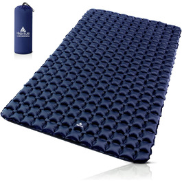 Похідний спальний килимок для кемпінгу на 2 персони подвійний/надлегкий - надувний подвійний надувний матрац невеликий розмір упаковки з помповим мішком, додатковий готовий спальний килимок 115 см для піших прогулянок на відкритому повітрі, трекінгу, пляжних подорожей (темно-синій)