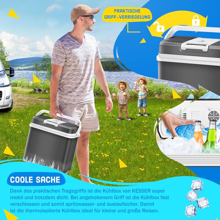 Автомобільний термобокс KESSER 24л: Електричний холодильник/грілка 12/230V для авто, човна, кемпінгу. Режими ECO та MAX, колір антрацит