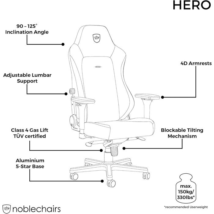 Крісло ігрове Noblechairs Hero Doom Edition – PU-шкіра, до 150 кг, ергономічне, для дому та офісу