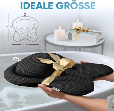 Преміум подушка для ванни XXL рожева | Додаткова підтримка для шиї та плечей | Швидковисихаюча, пральна подушка для ванни з 4 великими присосками | Подушка для ванни рожева (XX-Large, Чорний)