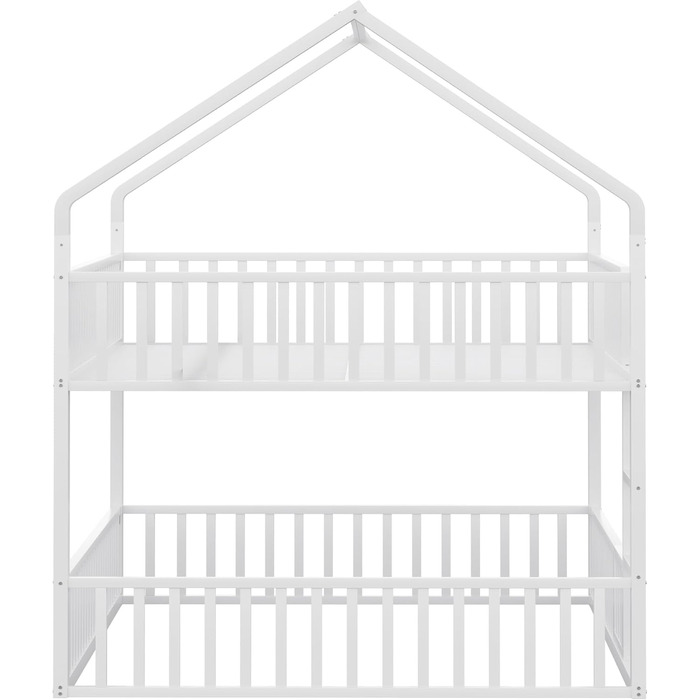 Двоярусне ліжко 140x200 для 2 дітей з лесенкою та бар'єром, металеве, з ламелями (біле)