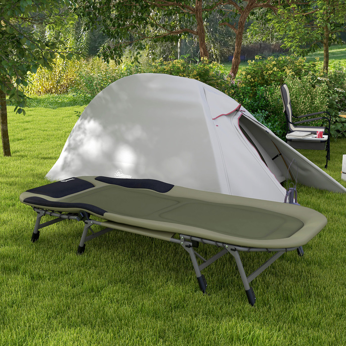 Outsunny Camping Bed Camp Bed Розкладне дорожнє ліжко Регульоване розкладне ліжко до 180 кг Завантажується для вулиці Oxford Green | Аосом