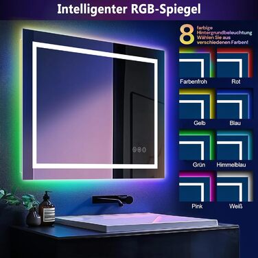 Дзеркало для ванної кімнати зі світлодіодним підсвічуванням 50x70 см, з сенсорним вимикачем