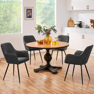 Стільці для їдальні Yaheetech, кухонні стільці з м'яким сидінням та підлокітниками, метал, штучна шкіра, коричневі (темно-сіра штучна шкіра), набір 4 шт.