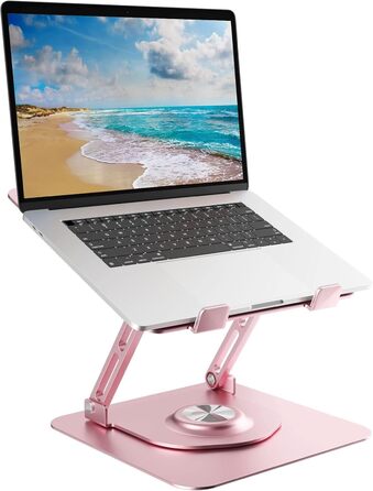 Підставка для ноутбука з регулюванням висоти, обертається на 360°, алюмінієва, рожева