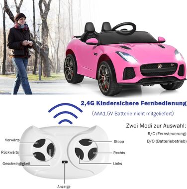 Дитячий електромобіль Jaguar COSTWAY, 12V, рожевий, з музикою, підсвіткою та пультом ДУ, для дітей від 3 років