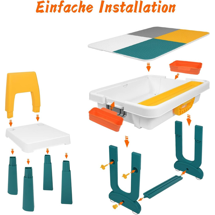 Дитячий стіл 5-в-1 з кріслами: ігровий стіл, навчальний стіл з місцем для зберігання та кубиками. Версія A