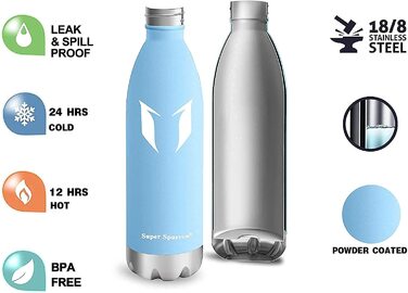 Супер пляшка для пиття Sparrow з нержавіючої сталі-350 мл і 500 мл і 750 мл-герметичний термос-Двохстінний вакуумний ізольований термос - спортивні пляшки для пиття / ідеальна пляшка - 2 кришки (750 мл-25 унцій, мороз)