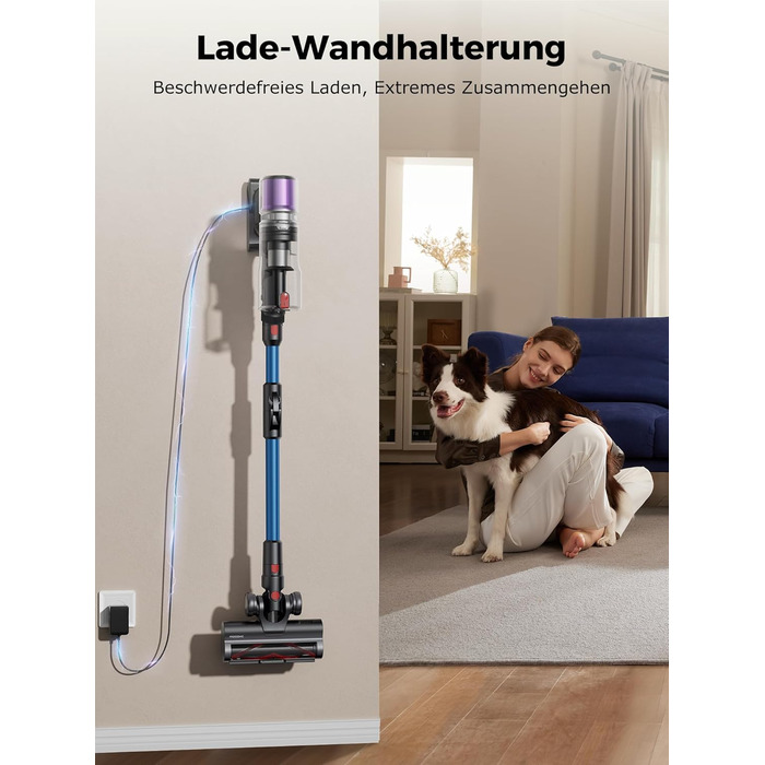 Бездротовий пилосос Proscenic P16: акумуляторний, 550W, 65 хв роботи, гнучкий згин, GreenEye, антизаплутувальна насадка, для килимів, твердих поверхонь, шерсті тварин, синій