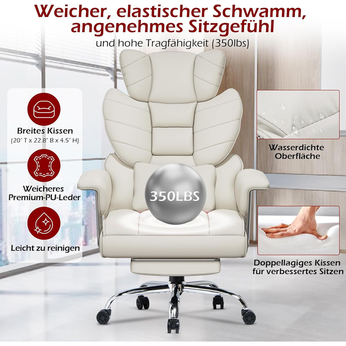 Офісний крісло NaspaLuro з підставкою для ніг, ергономічне, з підтримкою попереку, з високою спинкою, для дому та офісу, сірого кольору (білий 2, 77x66x134 см)