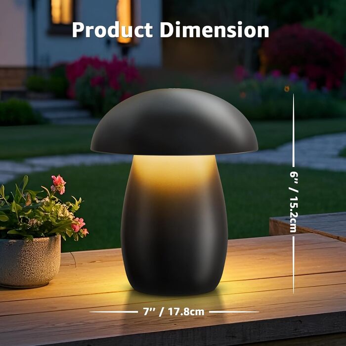 FUYO Pilz Lampe Kabellos: Бездротова лампа-гриб з торшером, сенсорне керування, регулювання яскравості та функція пам'яті, сучасний дизайн для спальні, вітальні та кемпінгу, елегантний чорний колір
