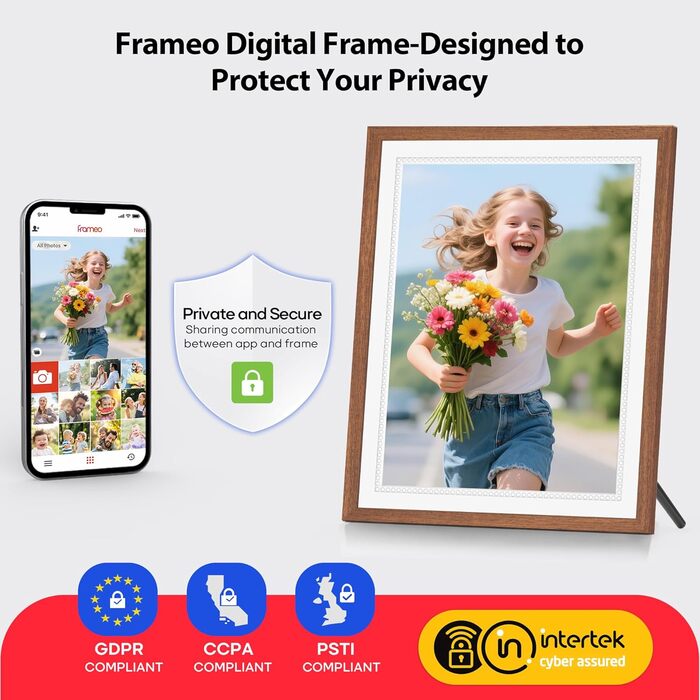 Frameo Цифровий фоторамка 10,1 дюйма, HD 1280*800 IPS сенсорний екран, 32GB пам'ять, автоповорот, Frameo App для обміну фото та відео, 15 дерев'яних текстур (білий)