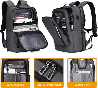 Рюкзак для ноутбука FENRUIEN 26L-38L, бізнес, 15.6 дюймів, USB-порт для зарядки, чорний