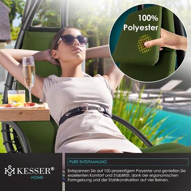 Кесер® Розкішна гамак-шезлонг з сонцезахисним козирком, 194x100 см, до 120 кг, з подушкою для шиї та сумкою (Хакі)