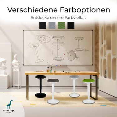 Високий пуф Standup.Today Ella (Білий/Зелений) – регульована висота 55-80 см – ергономний пуф для офісу та дому – пуф з ефектом гойдання – пуф для робочого столу (Білий/Темно-сірий)