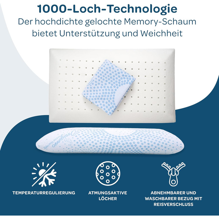 Подушка для дитячого ліжечка Kinder Dolci Sogni з Memory Foam, 50x30x5.5 см, знімний чохол з алое, для малюків та дітей