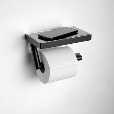 Металевий тримач туалетного паперу KEUCO, полиця, протиковзкий вкладиш, тримач для туалетного паперу для ванної кімнати та гостьового туалету, Reva (чорний)