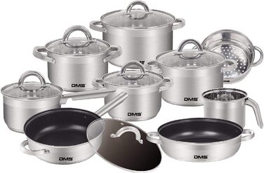 Набір каструль DMS з 15 предметів з високоякісної нержавіючої сталі / індукційний / набір для приготування їжі і сковорідок з покриттям / посуд / hochwe