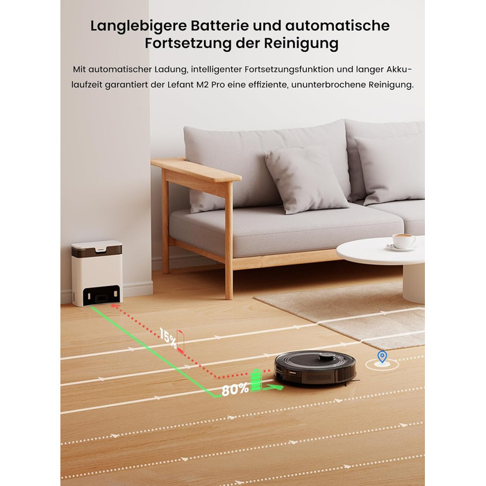 Робот-пилосос LEFANT M2 Pro з вологою тканиною, 5000Pa, лазерна навігація, LiDAR dToF, 150 хв, розпізнавання килимів, керування через додаток/голос, для видалення шерсті тварин, чорний