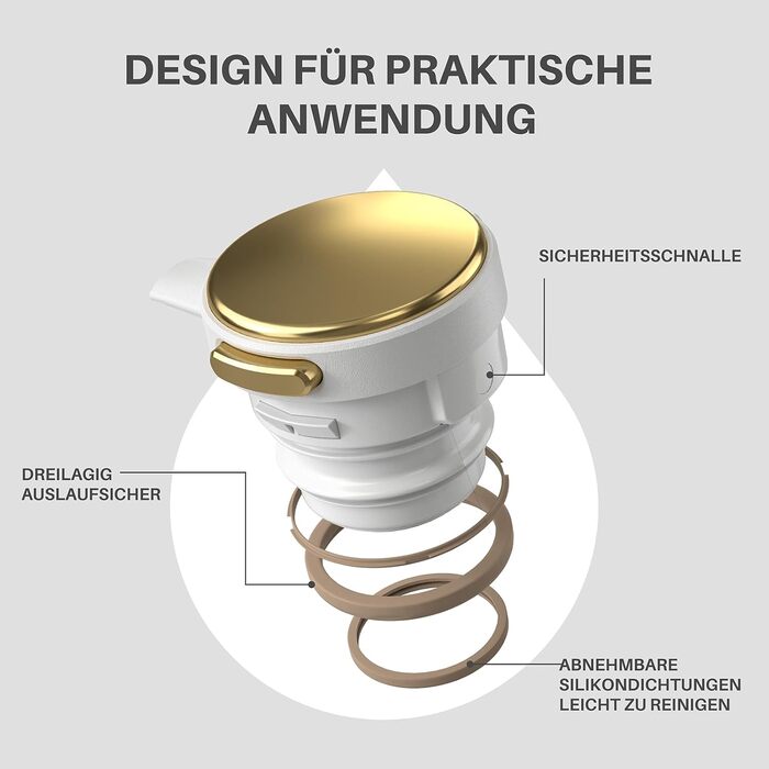 Термос IDEUS 2л з нержавіючої сталі, двостінний, вакуумна ізоляція, для кави та чаю, BPA-free, колір Celadon (білий та золотий)