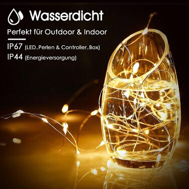 Ланцюжок прикрас з LED-лампочками, 100 LED, 10 м, 8 режимів, пульт дистанційного керування, таймер, теплий білий, диммування, акумуляторний, водонепроникний, для святкування Різдва