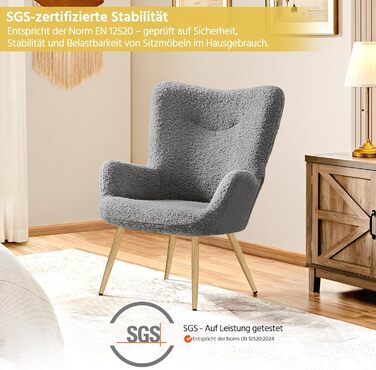 Крісло-мішок Yaheetech з поліестерним покриттям, крісло для телевізора, крісло з підлокітниками, м'яке крісло, крісло-релакс, крісло для відпочинку, біле (сіре, без пуфа)