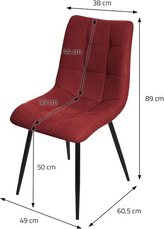 Крісла для їдальні ML-Design, крісла для вітальні з тканинним покриттям та чорними металевими ніжками, кухонні крісла з підлокотниками, м'які крісла для їдальні, вітальні, кухні, офісу (набір 4 шт, червоні)