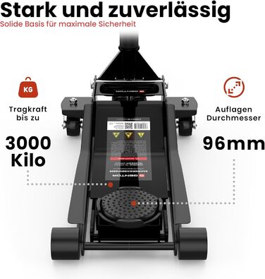 Гідравлічний домкрат 3T низькопрофільний 75-505мм з гумовими накладками для легкових авто та SUV – професійний, поворотний на 360° (Чорний)