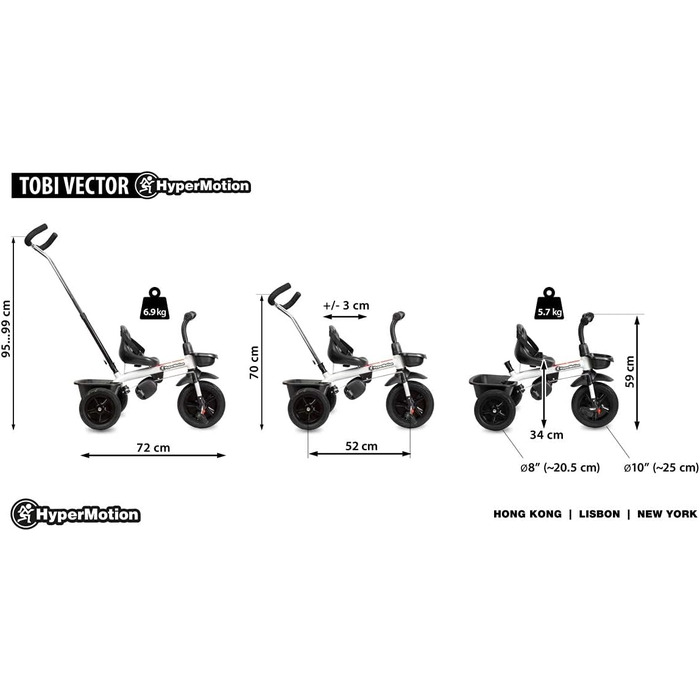 Триколісний велосипед дитячий Tobi Vector з ручкою для батьків, ременями безпеки, зручним сидінням, широкими колесами, чорний