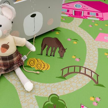 Дитячий килимок Paco Home для дитячої кімнати, ігровий килимок з пейзажем і конячками нековзний зеленого кольору, розмір 160x220 см 160x220 см Зелений