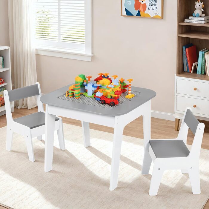 Дитячий стіл та стільці Clevich - комплект для дитячої кімнати (сірий), з місцем для зберігання та дошкою для малювання