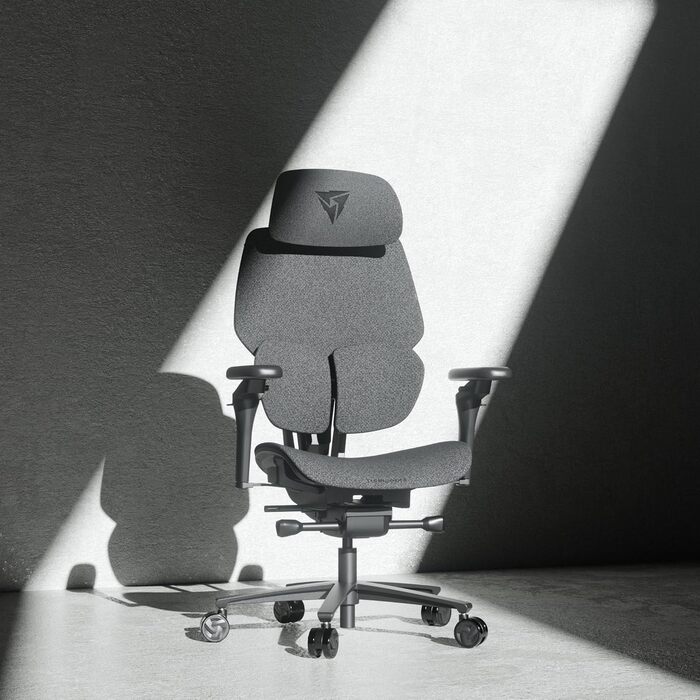 Ігровий крісло ThunderX3 Flex Pro Loft сірого кольору | Ергономічне офісне крісло з тканинною оббивкою, регулювання 19D, 5D підлокітники, механізм SYNC6, дихаюча тканина, для офісу та геймінгу