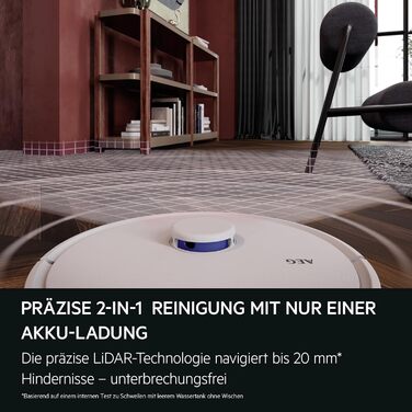 Робот-пилосос AEG AR71UW2SW з функцією миття, WiFi, LiDAR, автоматичною станцією очищення, потужність 4000 Па, 14,4 В, до 175 хв, до 140 м², бак 0,28 л, білий