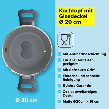 Wok антипригарний Tasty 28x7,8 см з нержавіючої сталі, індукційний, з м'яким дотиком, 20 см каструля