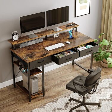 Комп'ютерний стіл Rolanstar з ящиками, розетками та LED підсвіткою, ігровий стіл з підставкою для монітора, полиця та 2 гачки, для офісу та вітальні (білий, 100x47x90,5 см)