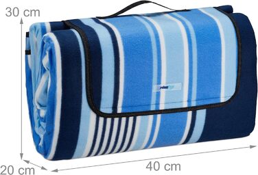 Ковдра для пікніка Relaxdays XXL, 200x300 см, водонепроникне дно, ручка для перенесення, флісова ізоляційна ковдра, смугаста, синьо-біла
