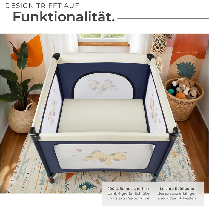 Дитячий портативний ліжечко-ігровий центр Tectake® Navy Blue (з матрацом)