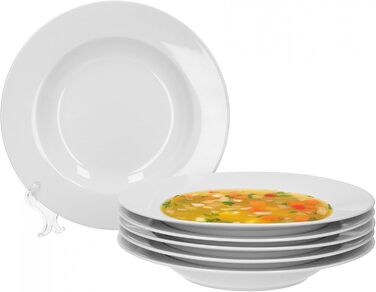 Набір посуду Van Well для 6 осіб: стильний кавовий сервіз з порцеляни, безпечний для миття в посудомийній машині (6 тарілок глибокі 23 см)