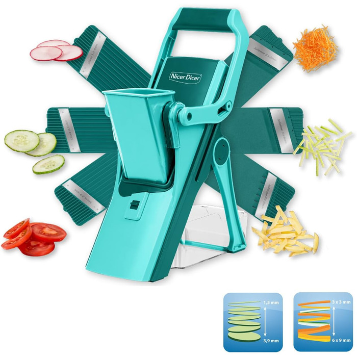 Nicer Dicer Mandoline 12-ти частинний набір для нарізки овочів, слайсер, овочевий гострий ніж, для нарізки соломкою, слайсами, кубиками, кухонний овочевий слайсер, турквіс/зелений