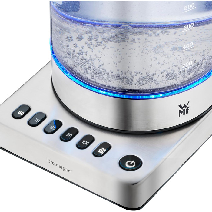 Електричний чайник-заварник WMF Küchenminis 2 в 1 з регулюванням температури, 1 л, 1900 Вт, скло, з тримачем для чайних пакетиків та ситом