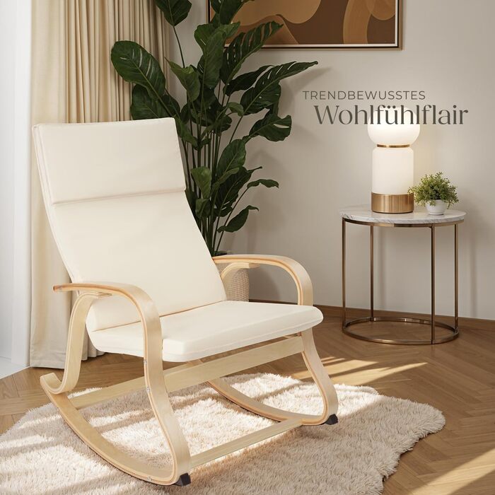 Гойдалка-крісло Tectake з підлокітниками, бежеве - для вітальні, дитячої, годування, спальні (до 150 кг) з подушкою