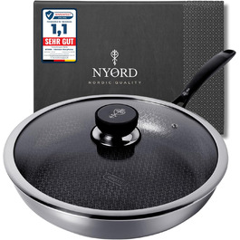 Німецька сковорода NYORD з нержавіючої сталі - антипригарна, з керамічним покриттям, для індукції, газу та кераміки, з кришкою, 24 см